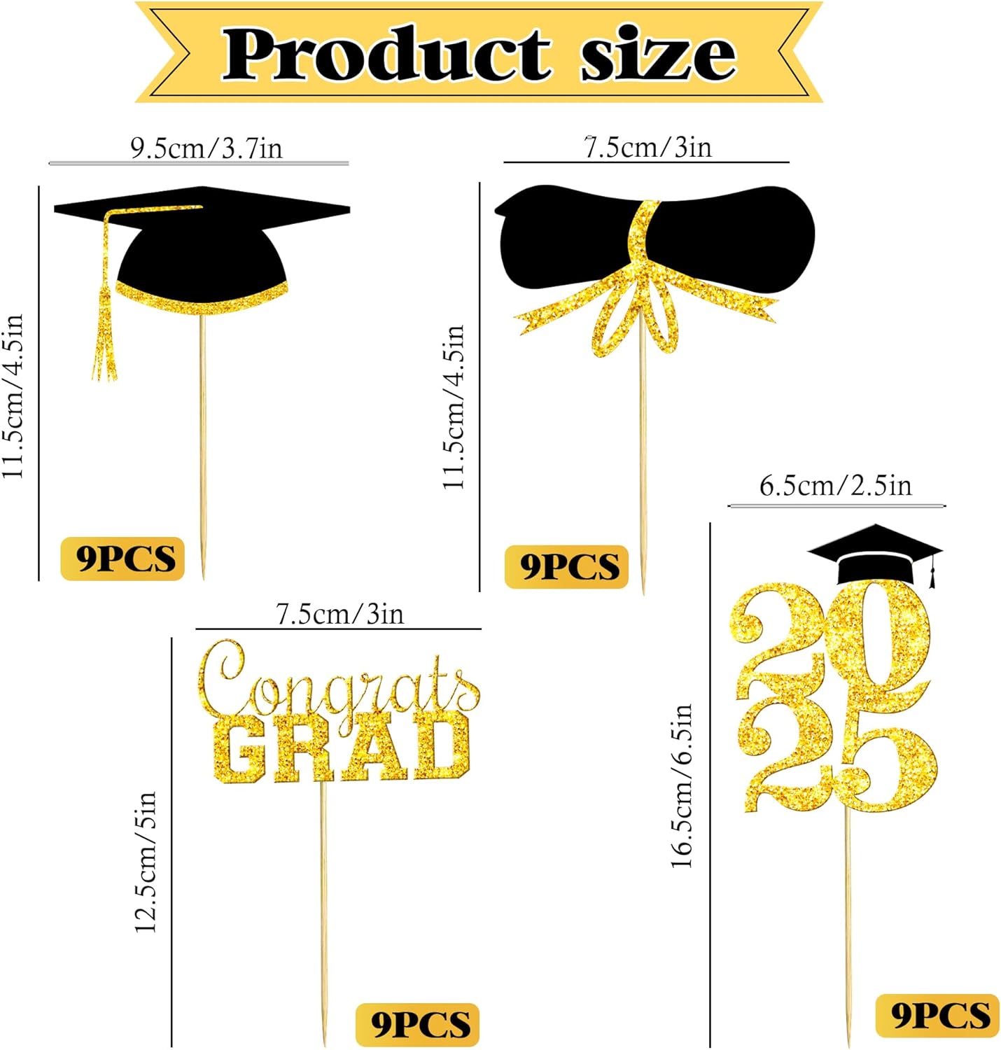 OHOME Graduation Decorations 2025-36 PCS Cupcake Toppers - 2025 Graduation Party Decorations - Mini Cake Decorations for Class of 2025,Diploma, 2025, Grad Cap Set