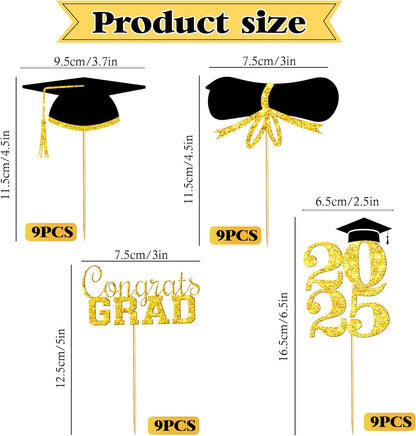 OHOME Graduation Decorations 2025-36 PCS Cupcake Toppers - 2025 Graduation Party Decorations - Mini Cake Decorations for Class of 2025,Diploma, 2025, Grad Cap Set