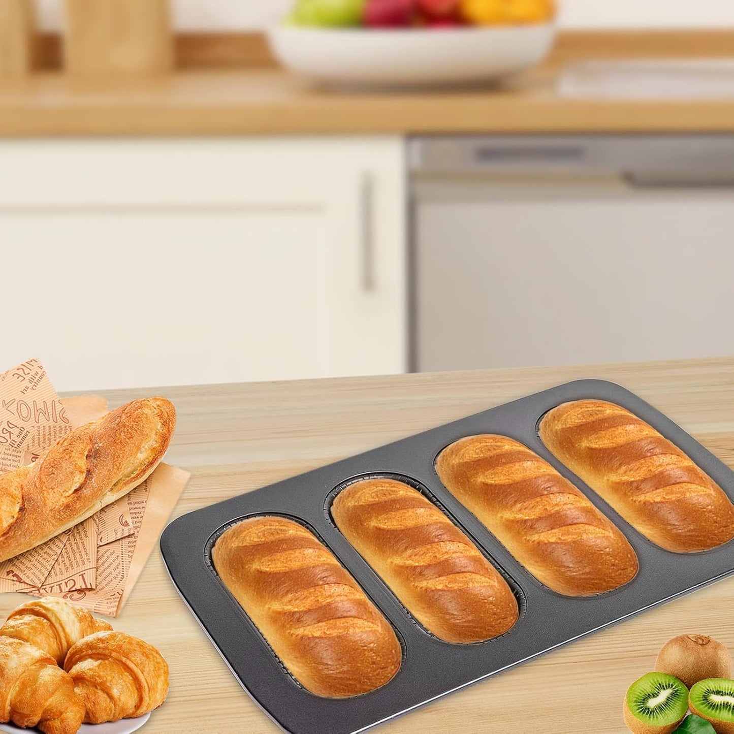 Mini Baguette Tray, Perforated French Stick Loaf Baking Molds Pan, Non-Stick Hot Dog Bun Baking Tray, Mini Sandwich Mold, for Crispy Loaves & Rolls, 13.6 x 8.4 x 1.1 inch