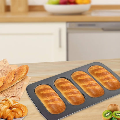 Mini Baguette Tray, Perforated French Stick Loaf Baking Molds Pan, Non-Stick Hot Dog Bun Baking Tray, Mini Sandwich Mold, for Crispy Loaves & Rolls, 13.6 x 8.4 x 1.1 inch