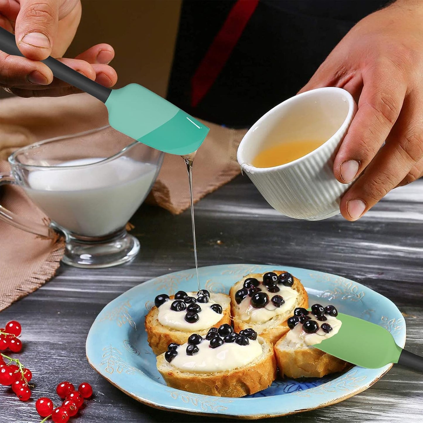 Coukre Silicone Spatula Set of 5,High Temperature Resistant, Food Grade Silicone, Dishwasher Safe, for Baking, Cooking (Aqua Green)