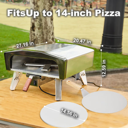 MELLCOM 20" Outdoor Gas Pizza Oven - Pull Out Handle & 360° Automatic Rotating Pizza Stone, Including Pizza Peel, Carry Bag, Portable Stainless Steel Propane Pizza Oven for Grill, Backyard and Camping