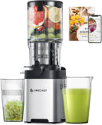 AMZCHEF Cold Press Juicer, Juicer Machines - 5.2" Large Feed Chute for Whole Fruits & Vegetables, Stainless Steel Slow Masticating Juicer Easy to Clean, Large Auger, Triple Strainers, Silver