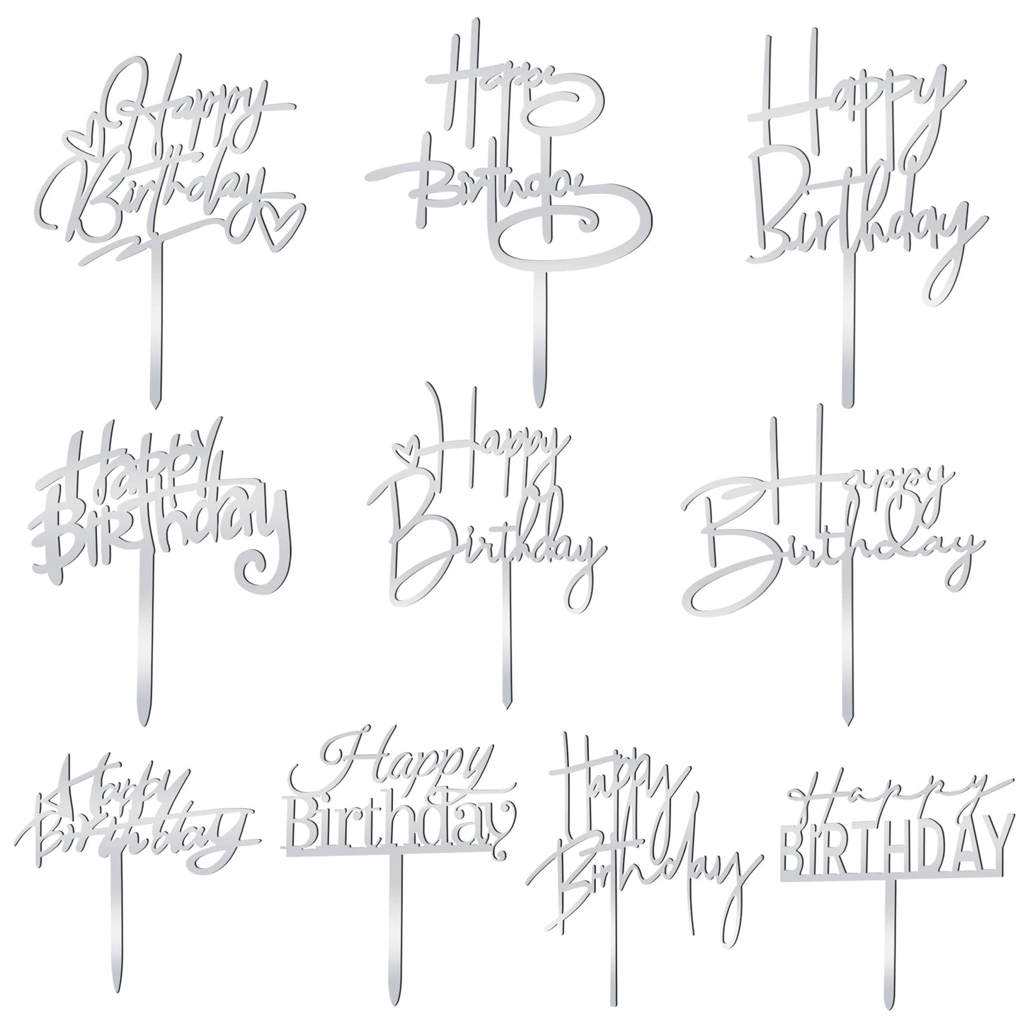 10 PCS Black Happy Birthday Cake Topper Acrylic Cupcake Topper A Series of Birthday Cake Supplies Decorations