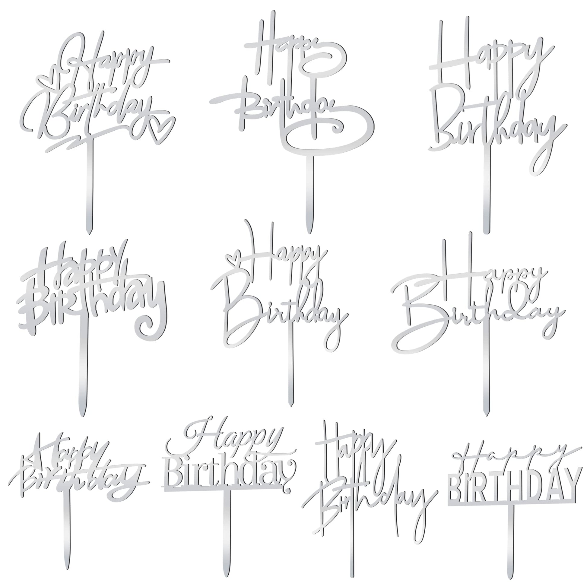 10 PCS Black Happy Birthday Cake Topper Acrylic Cupcake Topper A Series of Birthday Cake Supplies Decorations