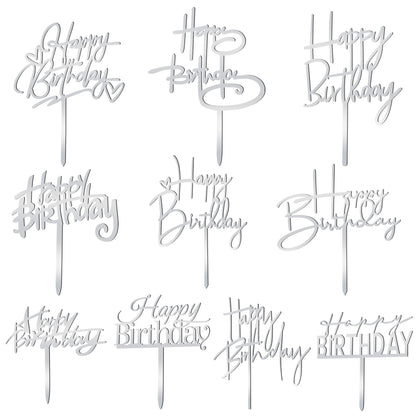 10 PCS Black Happy Birthday Cake Topper Acrylic Cupcake Topper A Series of Birthday Cake Supplies Decorations