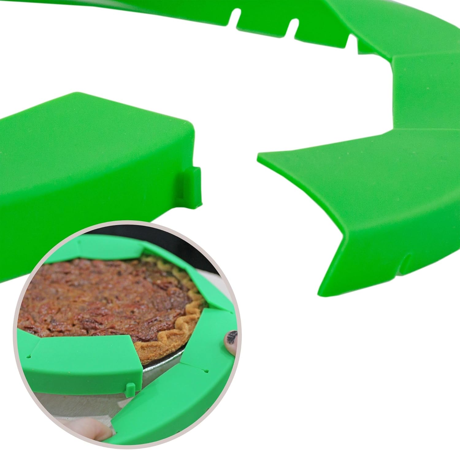 Cornucopia Brands Silicone Pie Crust Shields (2-Pack), Adjustable Pie Protectors, Green