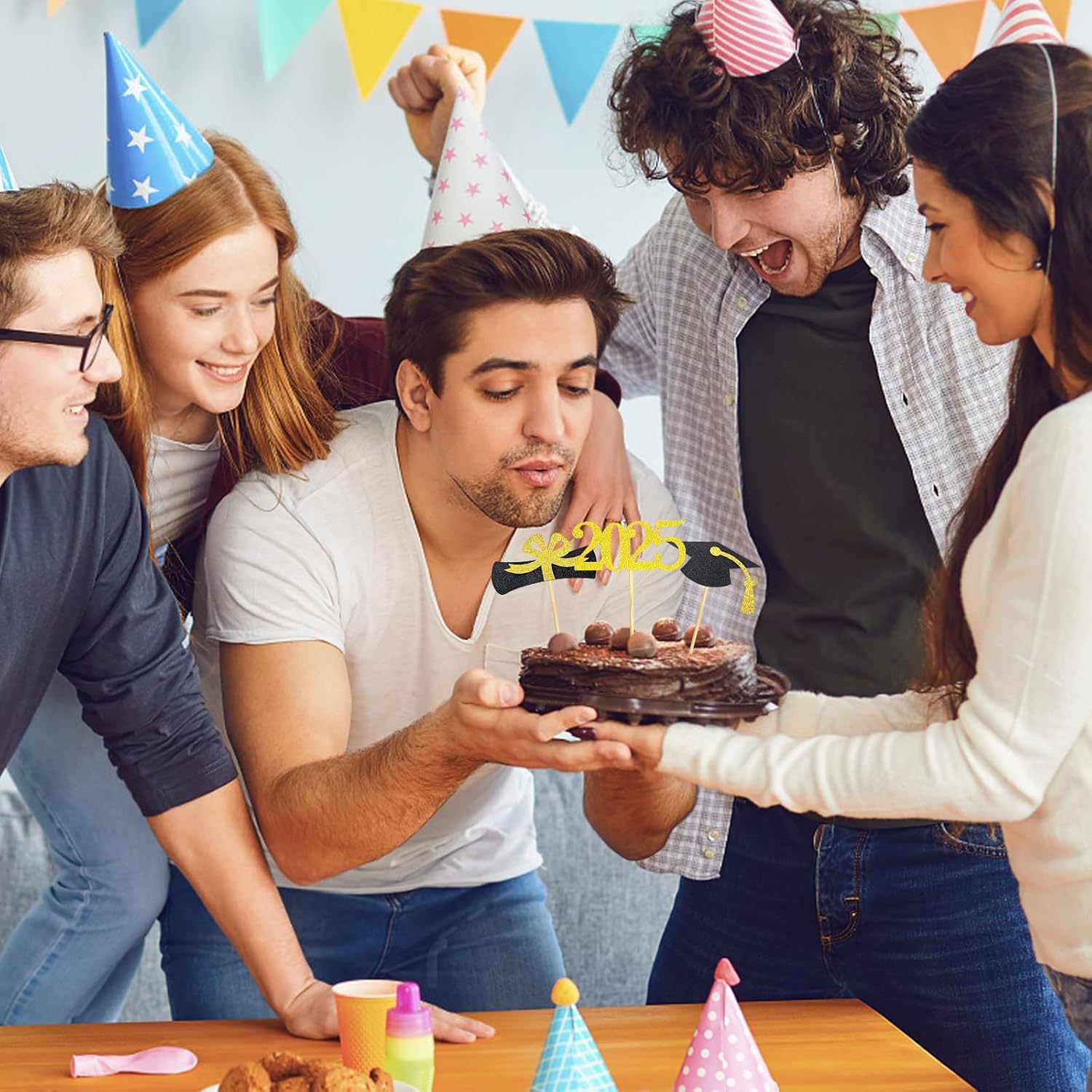 Graduation Cupcake Toppers 2025,48 PCS Graduations Decoration,Class of 2025 Food Appetizer Picks, Party Supplies/Food Appetizer Picks Mini Cake Decor (Gold)