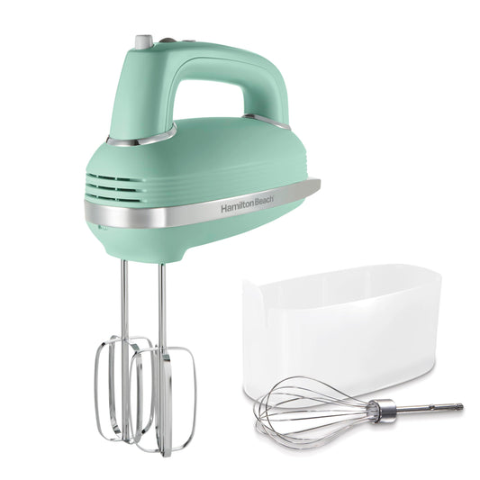 Hamilton Beach Vintage-Style 5-Speed Electric Hand Mixer, Powerful 1.3 Amp DC Motor for Effortless Mixing & Consistent Speed in Thick Ingredients, Slow Start, Beaters and Whisk, Green (62601N)