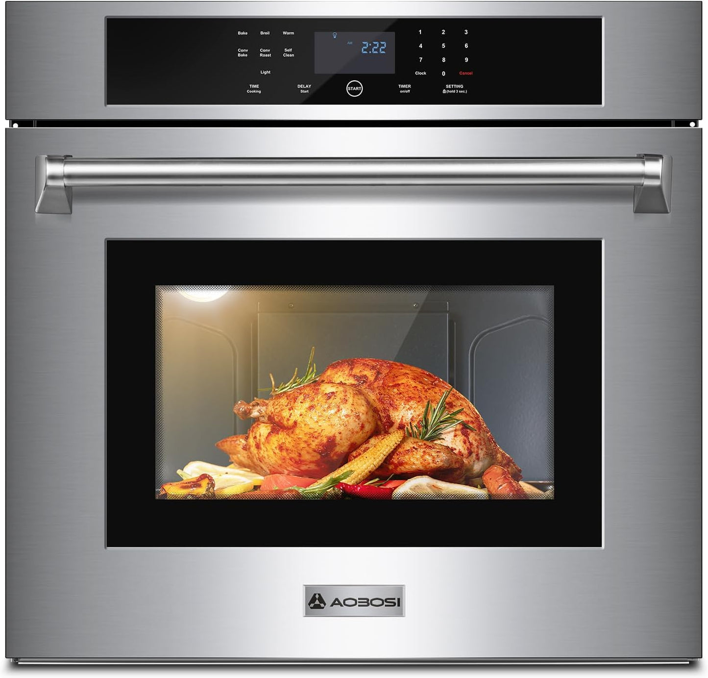 AAOBOSI Wall Oven 30 inch Single Wall Ovens Electric Built-in Convection Oven, 3800W, 4.8 Cu. Ft. Broil Bake Roast Function, LED Display, Touch Control, Safety Lock, Timer for Kitchen Cabinetry