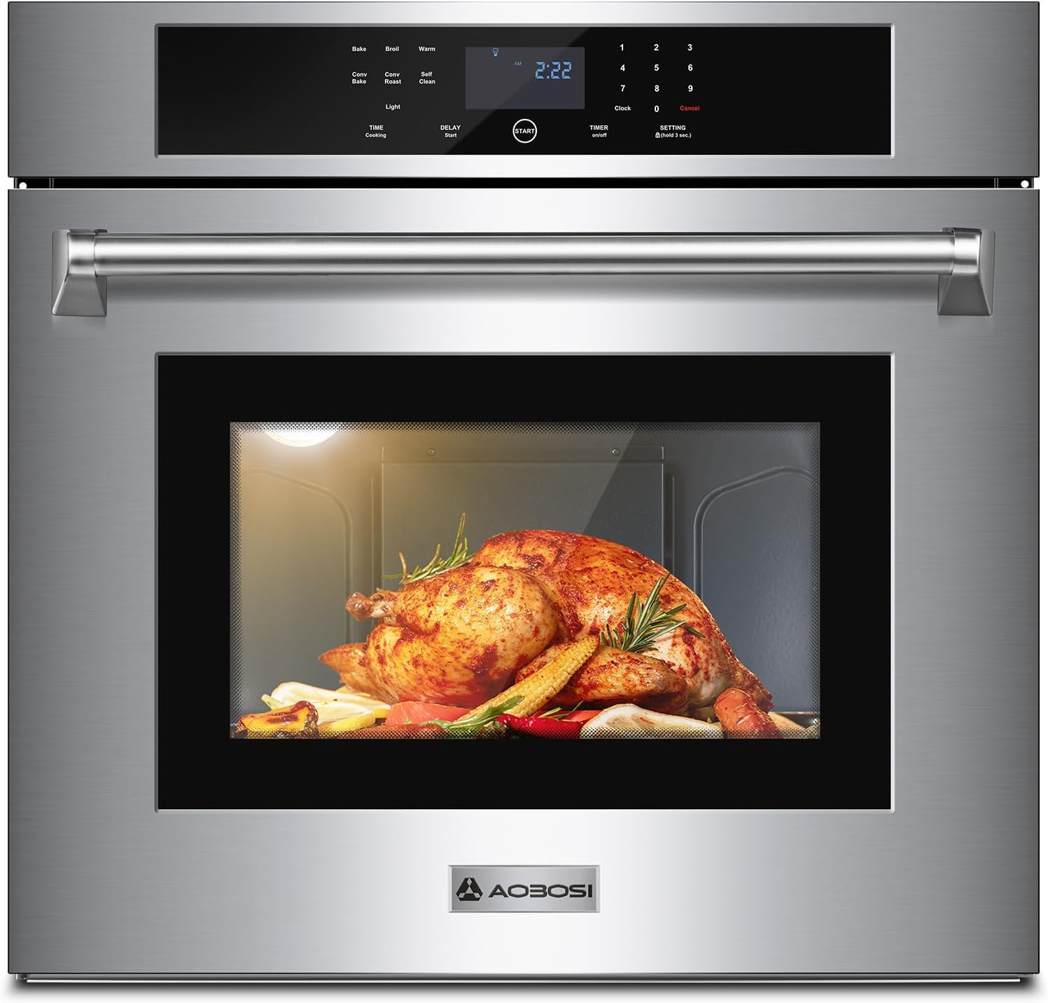 AAOBOSI Wall Oven 30 inch Single Wall Ovens Electric Built-in Convection Oven, 3800W, 4.8 Cu. Ft. Broil Bake Roast Function, LED Display, Touch Control, Safety Lock, Timer for Kitchen Cabinetry