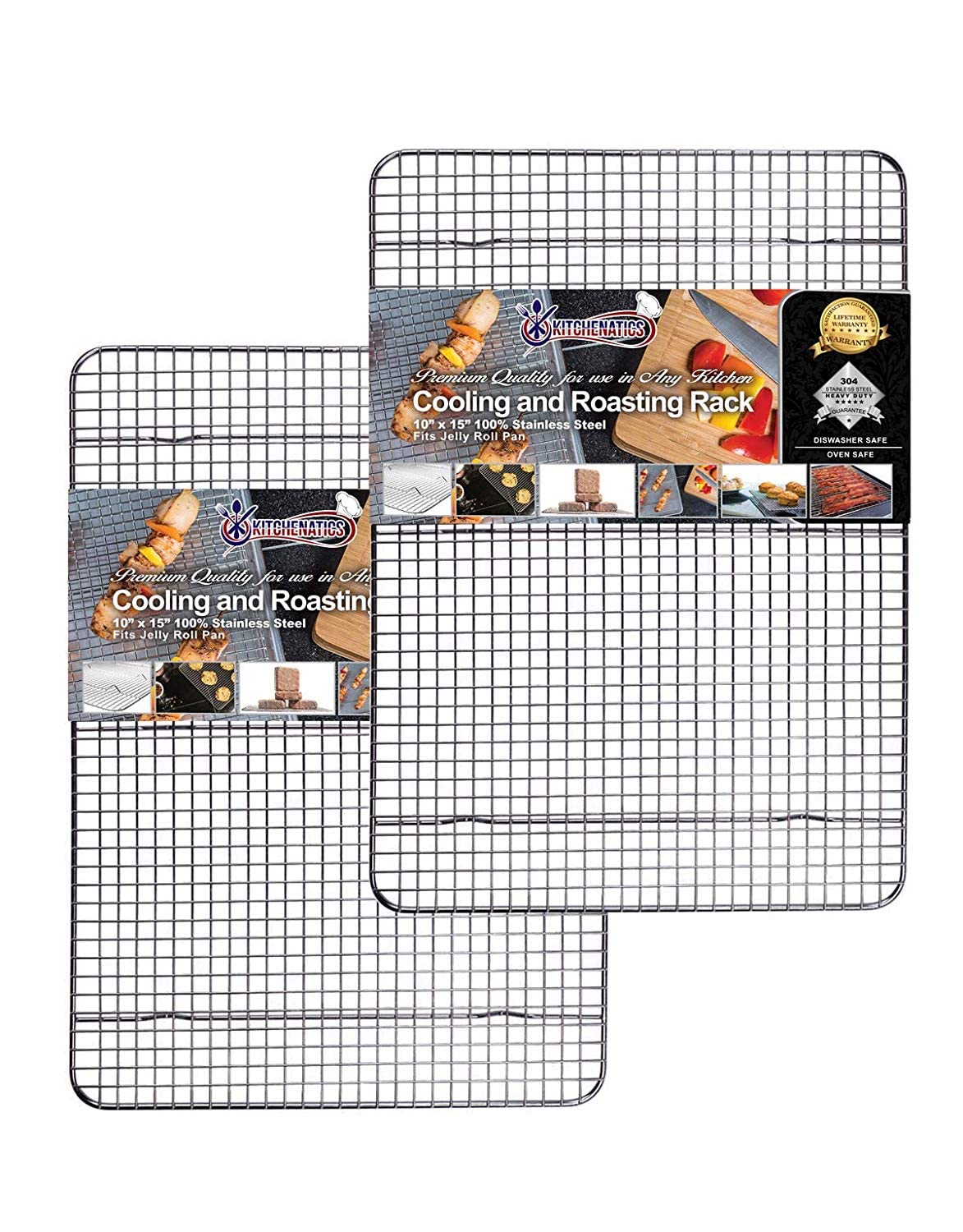 KITCHENATICS Heavy Duty Half Sheet Cooling Racks, Rust Resistant Stainless Steel Baking Racks, Wire Racks Fit Half Sheet Pan, Bacon Grill Rack for Oven, Cookie Cooling Racks 11.8" x 16.9" IN, Set of 2