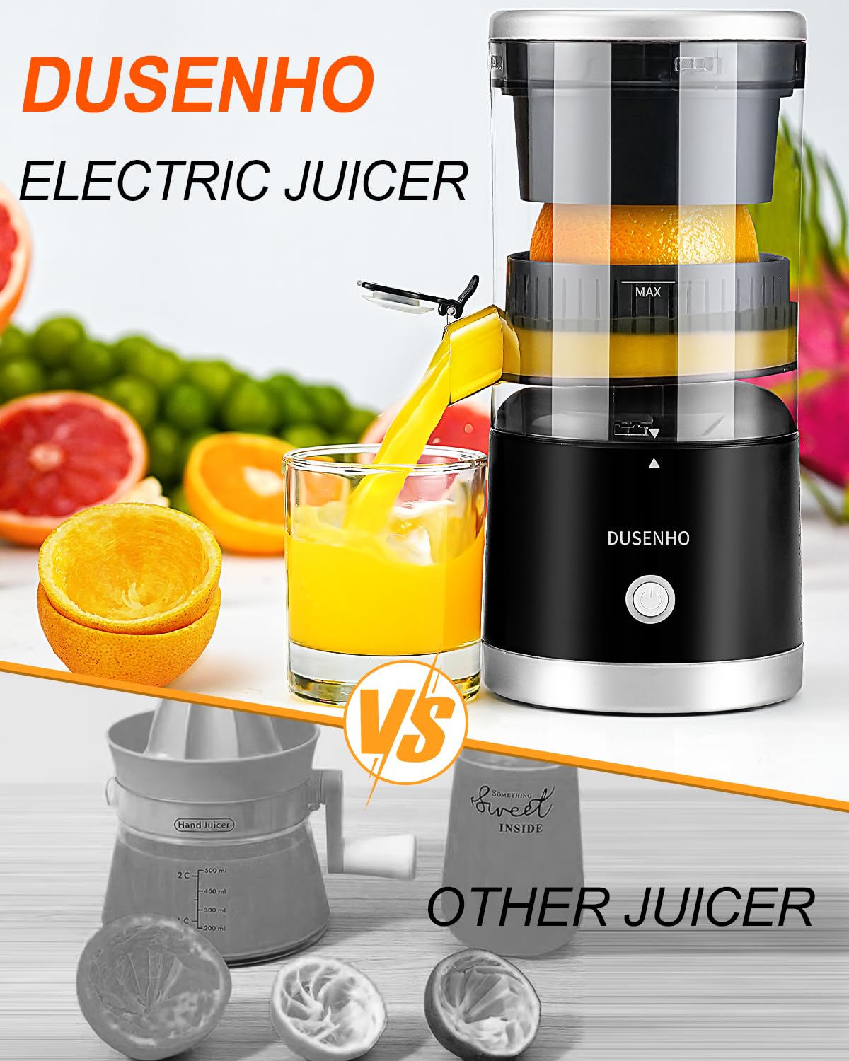 Electric Citrus Juicer Rechargeable - Electric Juicer Machines with USB and Cleaning Brush Portable Compact Juicer for Orange, Lemon, Limes