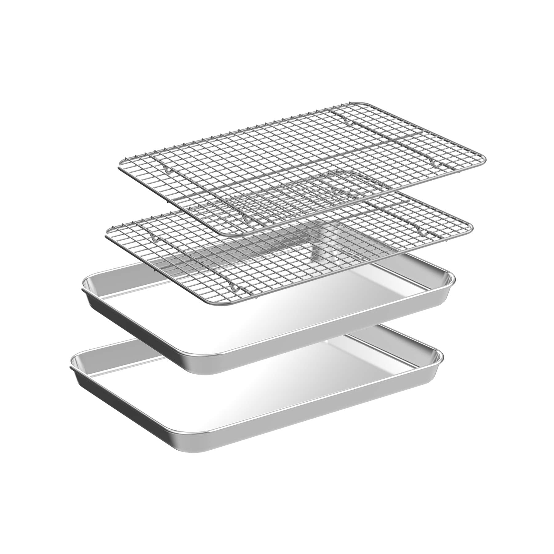 Quarter Sheet Pan with Cooling Rack Set [2 Baking Sheets + 2 Baking Racks], CEKEE Stainless Steel Cookie Sheets for Baking and Wire Rack - Rust & Warp Resistant & Nonstick, Size 12 x 9.8 x 1 Inch