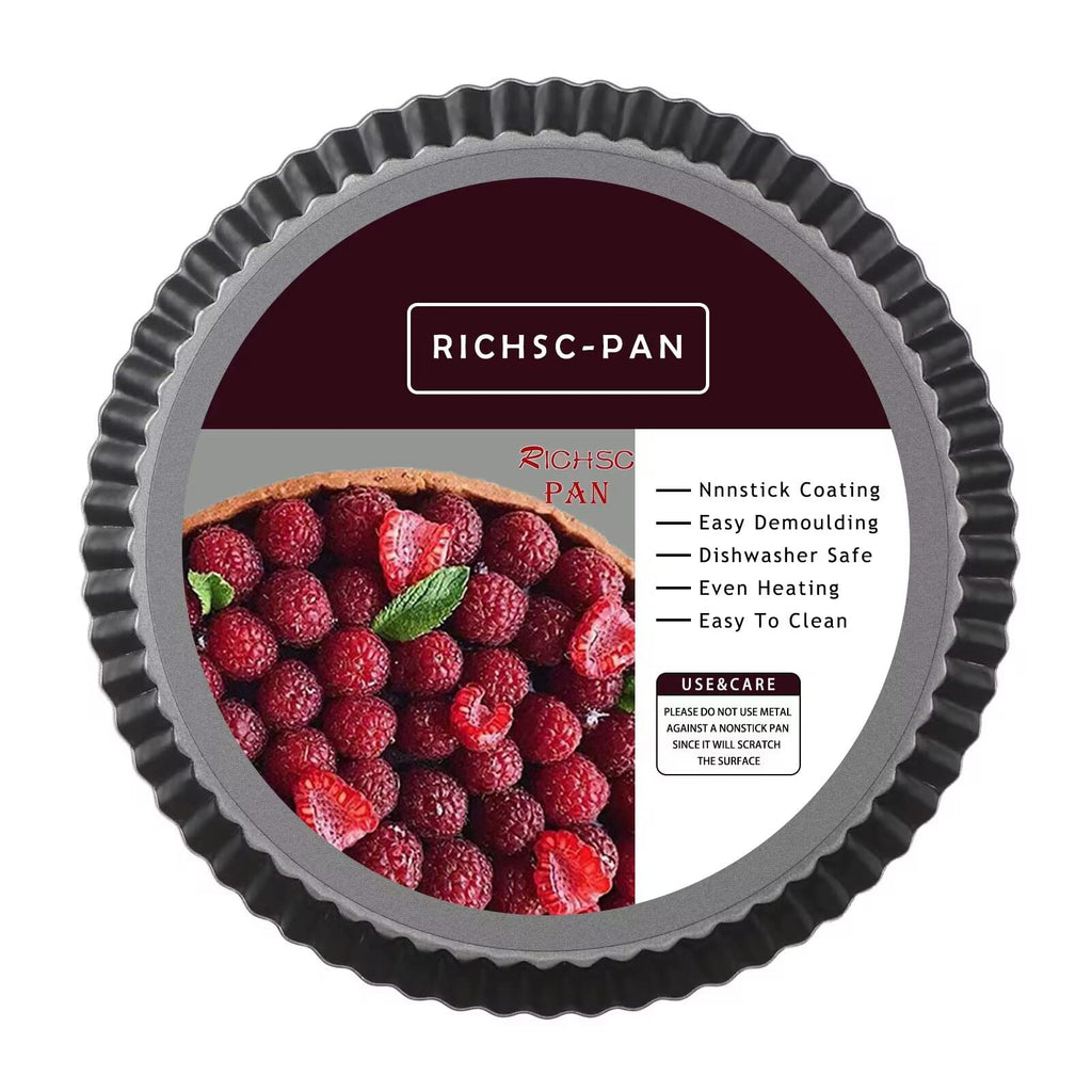 Tart Pan, 9 Inch Tart Pans, Non-Stick Removable Loose Bottom Carbon Steel 9In Tart Pan, The 9.5 Inches at the Top and 9 Inches at the Bottom, With a Depth of 1.1 Inches.