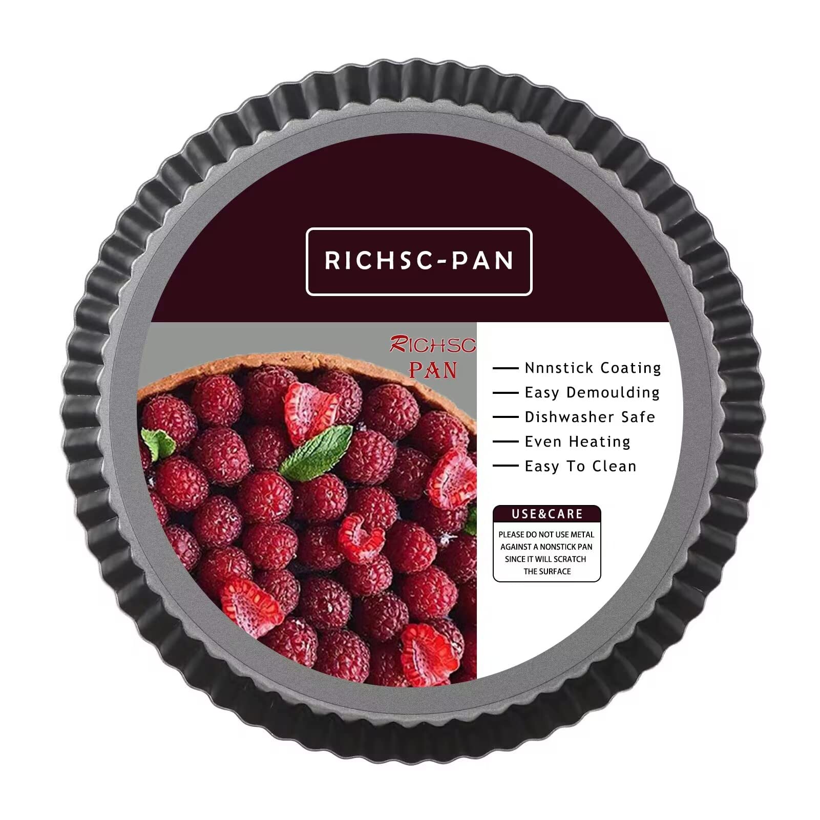 Tart Pan, 9 Inch Tart Pans, Non-Stick Removable Loose Bottom Carbon Steel 9In Tart Pan, The 9.5 Inches at the Top and 9 Inches at the Bottom, With a Depth of 1.1 Inches.