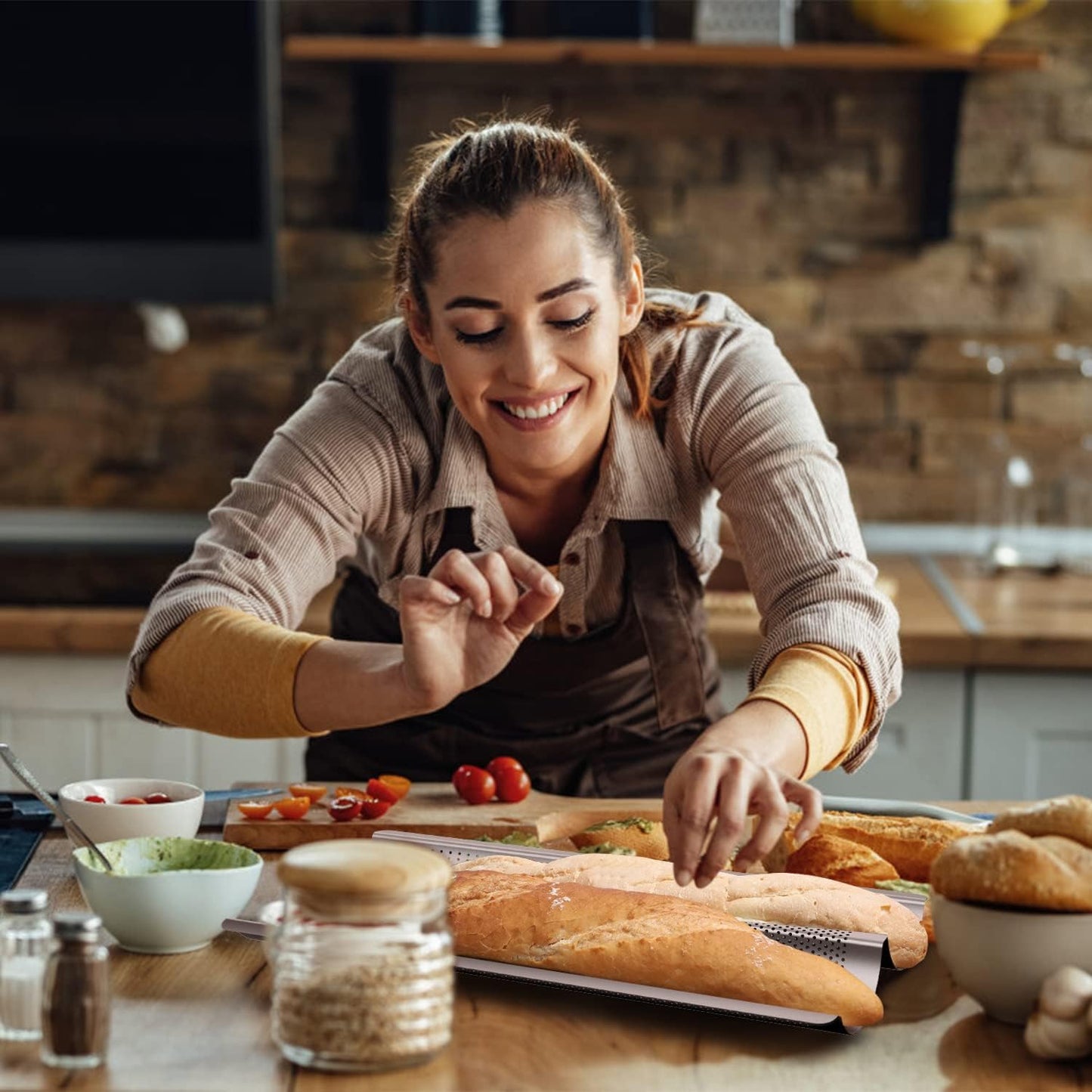 Baguette Pan French Bread Pans For Baking Pans, Nonstick 2 Slots Perforated Italian Loaf Pan Mold Long French Bread Pan Golden