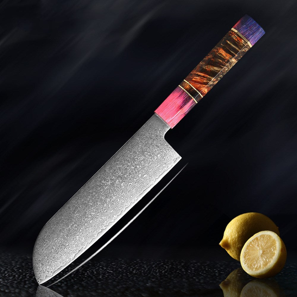 5 Pcs Damascus Knife Set Stainless Steel with Wooden Handle