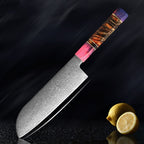 5 Pcs Damascus Knife Set Stainless Steel with Wooden Handle