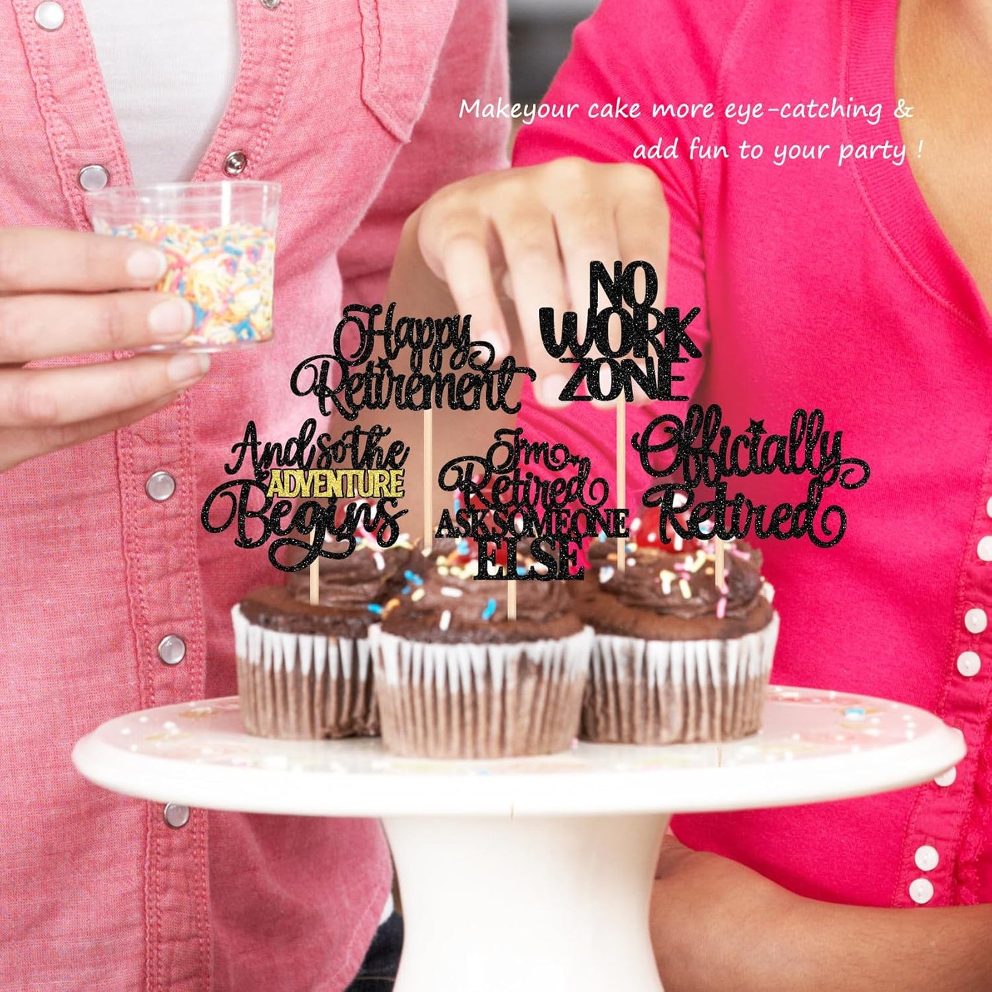 30 PCS Happy Retirement Cupcake Toppers Officially Retired No Work Zone Adventure Begins Cupcake Picks for Retirement Theme Farewell Birthday Party Cake Decorations Supplies Black