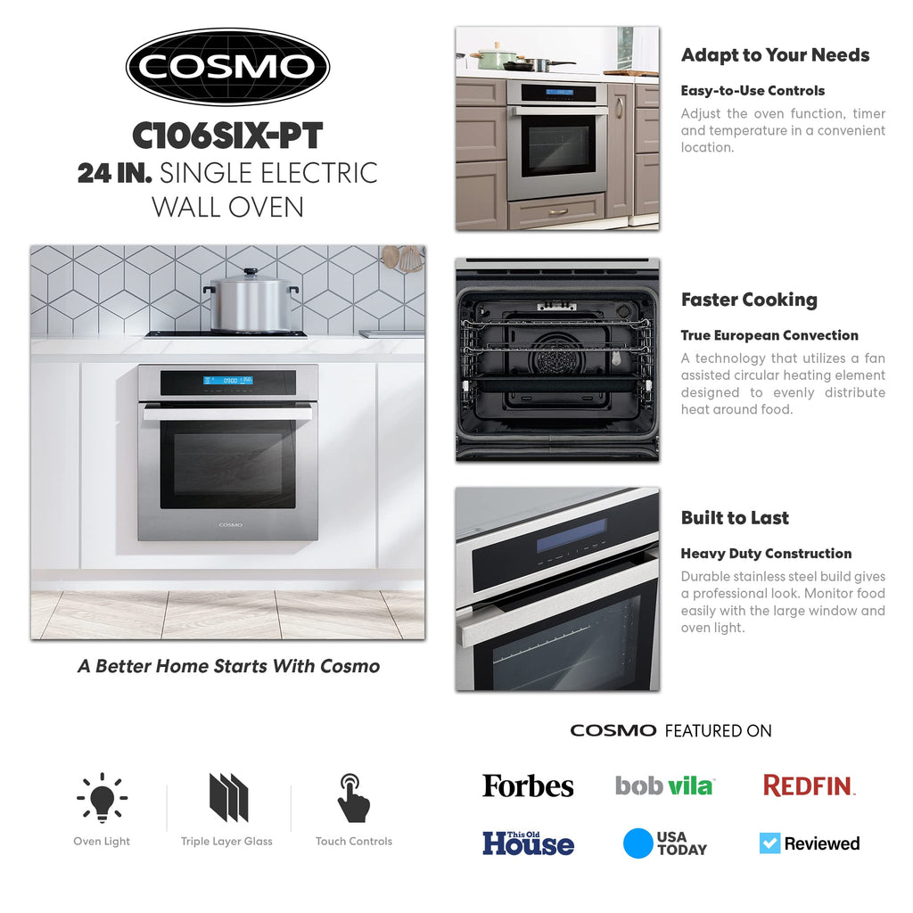 COSMO COS-C106SIX-PT 24 in. Single Wall Electric Convection Oven