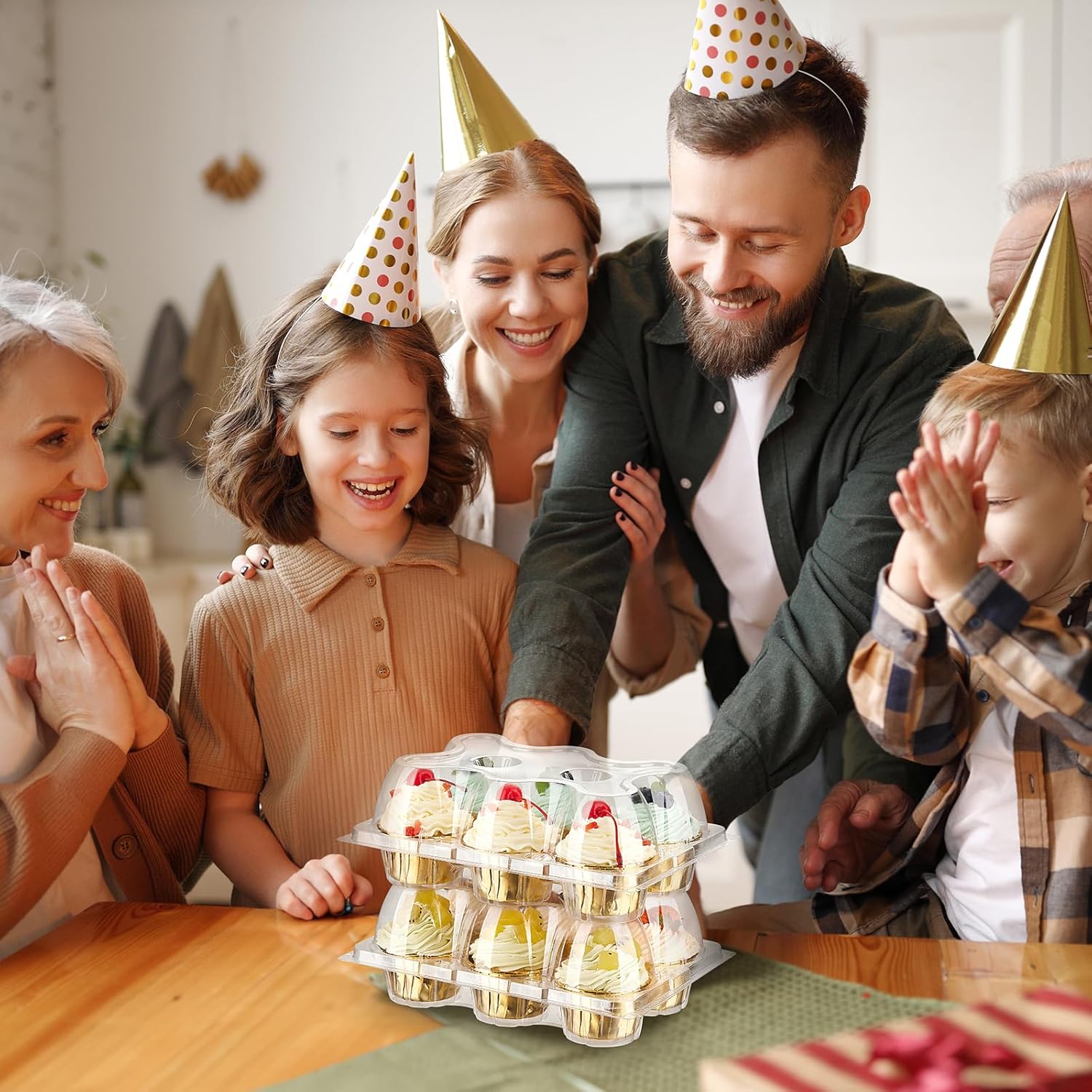 (6 Count x 40 Sets) Stackable Cupcake Containers with 240 Pack Liners, Plastic Cupcakes Boxes Holders for 6 cakes, High Tall Dome Lid Cupcakes Carrier, Clear Cupcake Trays/Containers/Holders