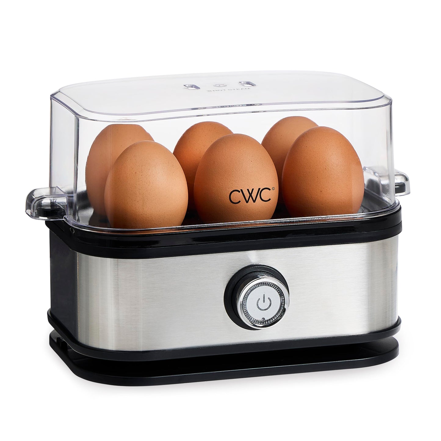 COOK WITH COLOR: 210 Watt Egg Cooker - 6 Egg Capacity, Rapid Cook Time, Auto Shut Off, with Tray, Measuring Cup, and Lid, Stainless Steel