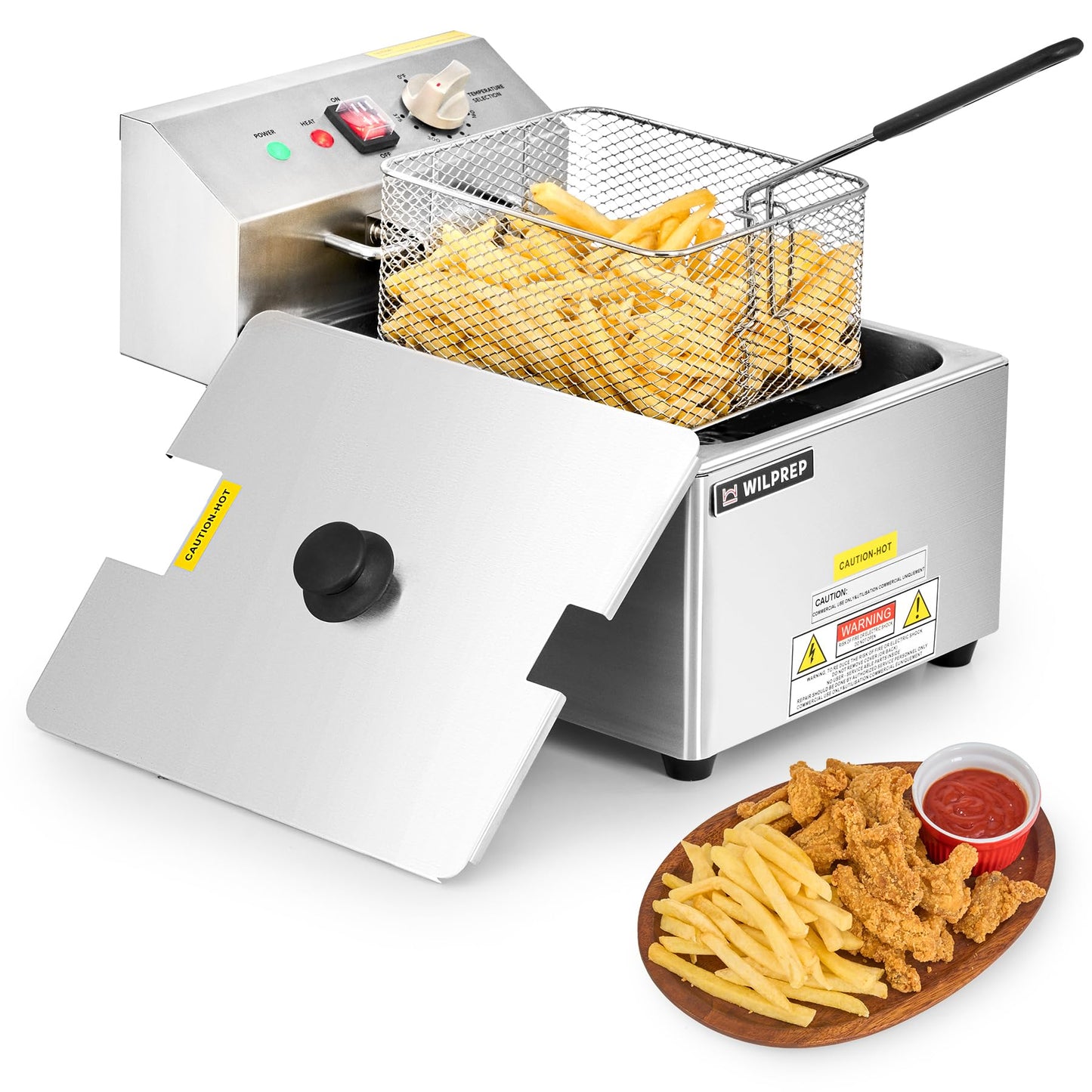 WILPREP 1600W Electric Deep Fryer, 10 lb. Commercial Deep Fryer with Removable Oil Tank Basket & Adjustable Temp., Stainless Steel Electric Countertop Fryer with ETL & ETL Sanitation Certifications