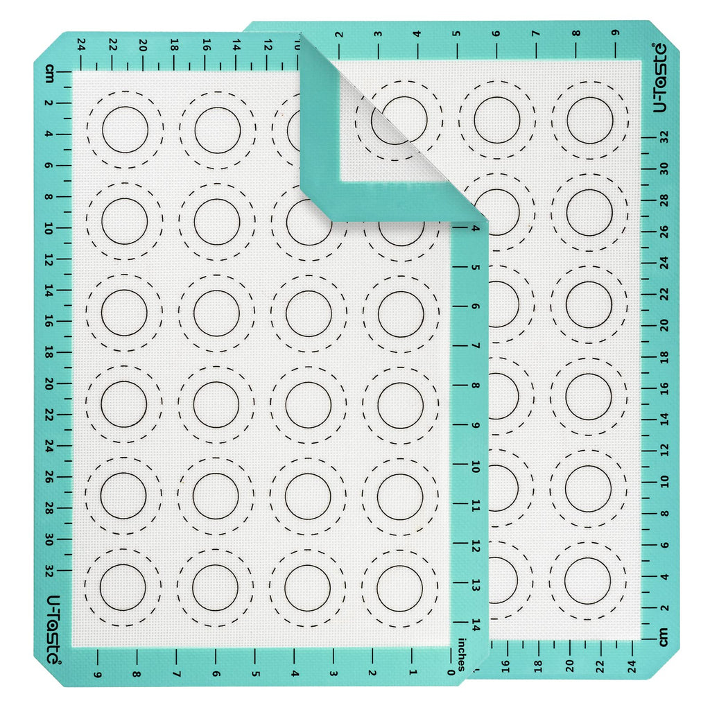 U-Taste 446ºF Heat Resistant Macaron Silicone Baking Mat, Non Stick Reusable Cookies Pastry Sheet Liner with Edge Enhancement Circle Measurement (Half/Jelly Roll/Quarter Sheets Size, Aqua Sky)