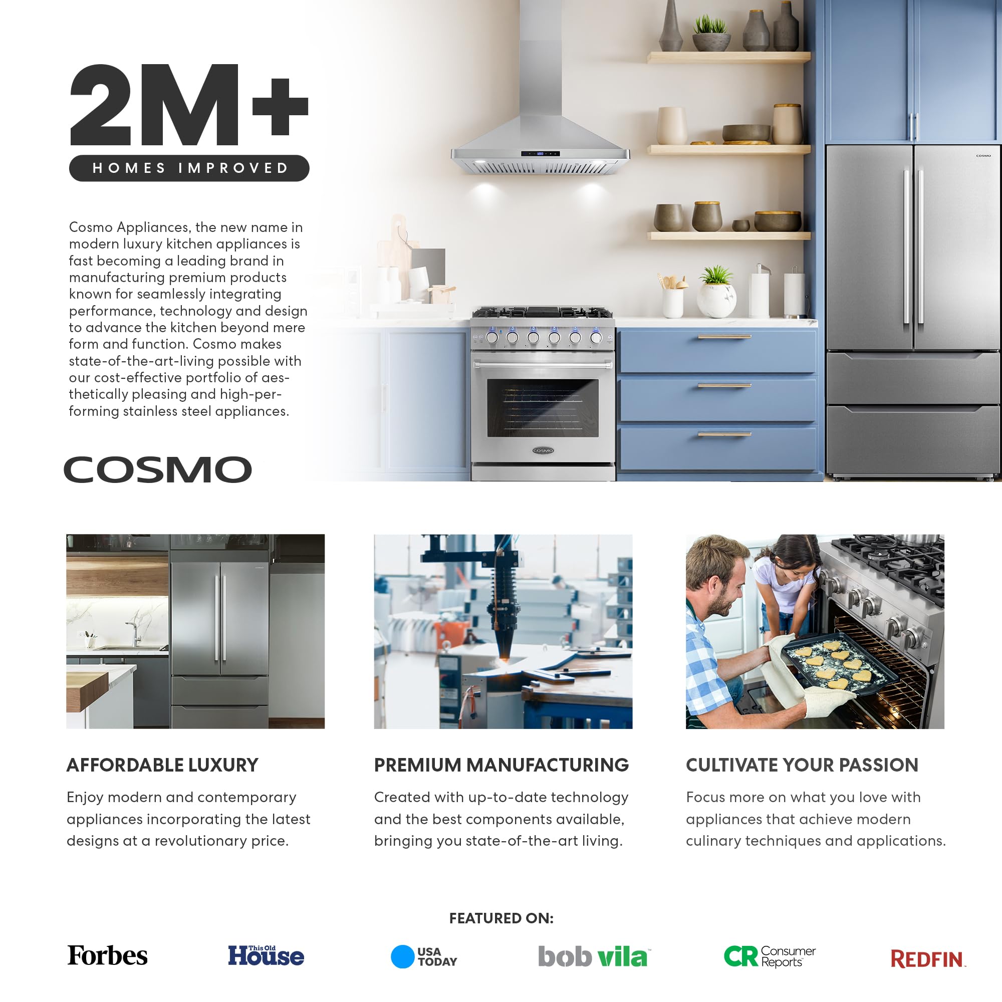 COSMO COS-63175S 30 in. Vista Collection 380 CFM Ducted Wall Mount Range Hood, Touch Controls, LED Lights, Stainless Steel