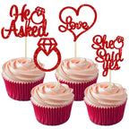 Gyufise He Asked She Said Yes Cupcake Toppers Gold Glitter Diamond Ring Heart Love Cake Picks for Wedding Engagement Party Cake Decorations 24 Pack