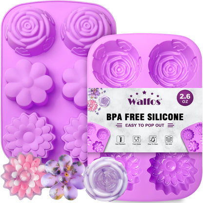 Walfos Silicone Soap Molds Set of 3, 6 Cavities Rectangle Silicone Soap Molds for Homemade Craft Soap Mold, Cake,Chocolate ＆ Ice Cube Tray（Blue & Purple ＆ Pink）