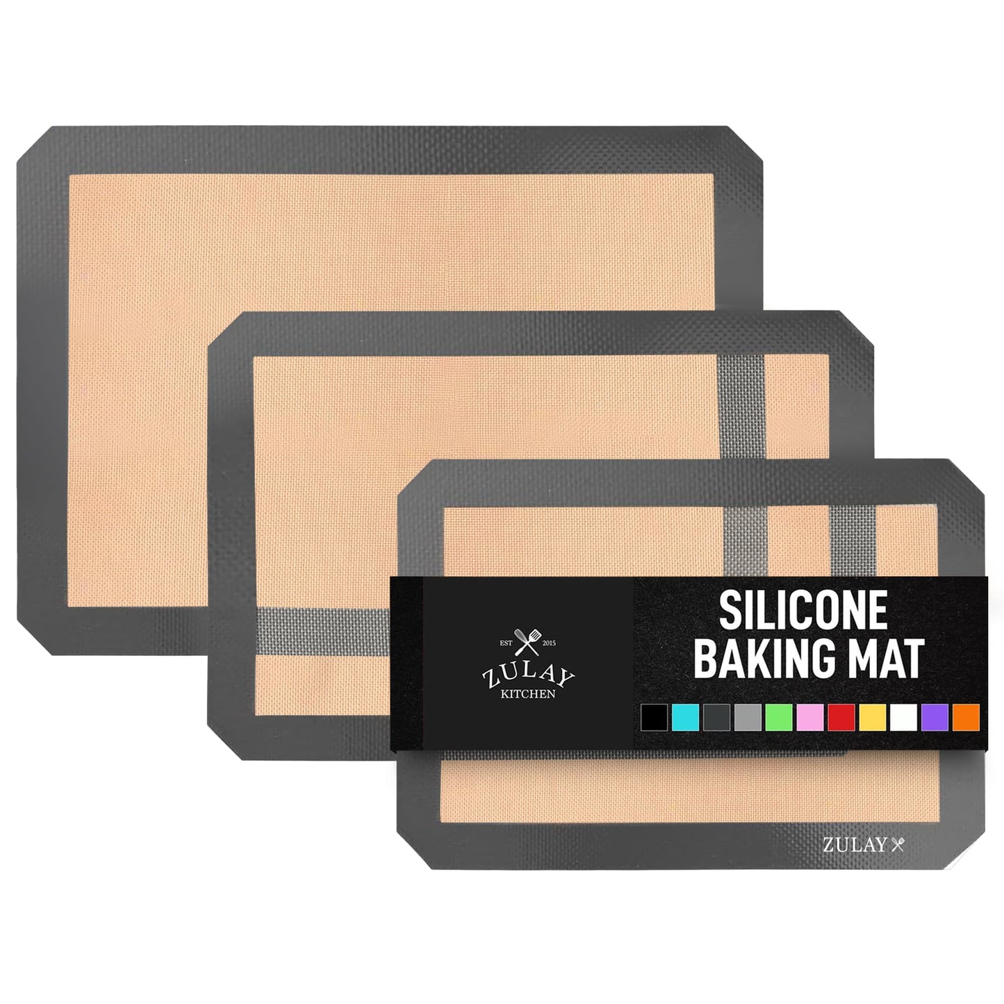 Zulay Kitchen 16.5"x11.6" 2-Pack Silicone Baking Mat - Reusable Nonstick Baking Sheet - Dark Gray