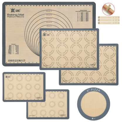 Silicone Baking Mat Set of 4, GUANCI Grade Food Baking mats Non-Stick Reusable Pizza Bakeware Mat for Making Macaroon, Pizza, Cookie, Pastry, Bread, Bun(Grey)