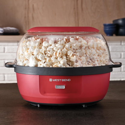 West Bend Stir Crazy Hot Oil Popcorn Popper, Popcorn Maker Machine with Large Serving Bowl Lid and Stirring Rod, 6 Qt, Red