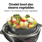 Hamilton Beach Egg Cooker 3-in-1 for Hard Boiled & Poached Eggs, Omelets & Vegetable Steamer, Holds 7, Black (25507)