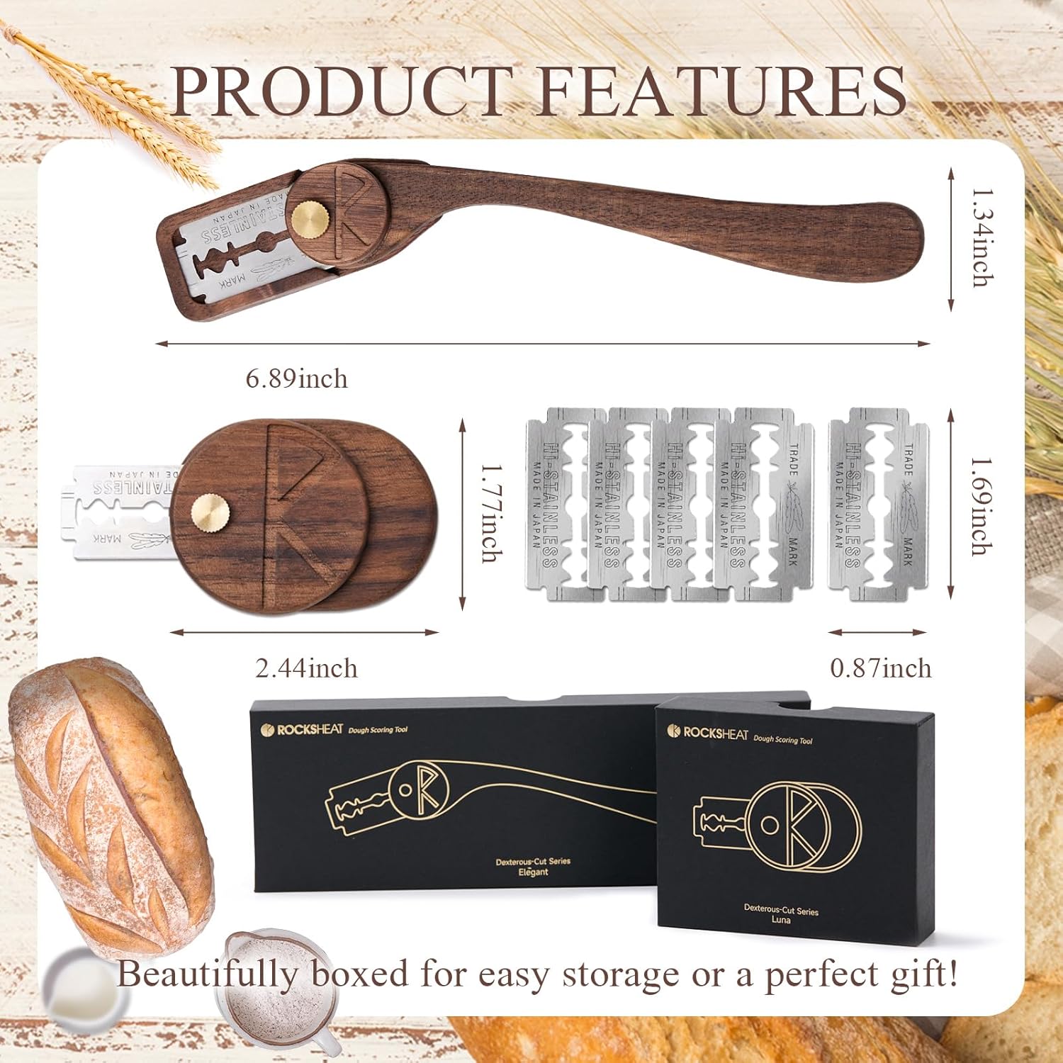 Bread Lame Set with Blade Cover, Two Scoring Knifes with 5 Feather Blades, Dough Scoring Tool for Bread Baking, Sourdough Scoring Tool Dexterous-Cut Series Lame Bread Tool (LUNA & ELEGANT)