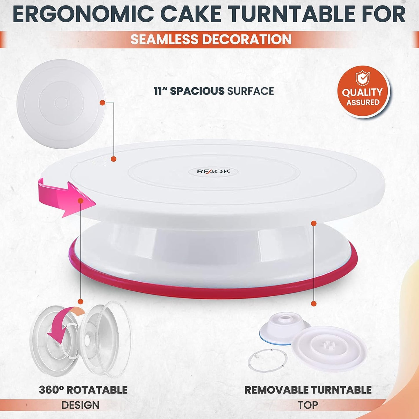 RFAQK 700PCs Cake Decorating Kit with Baking Supplies - Cake Turntable for Decorating with Baking Pans, Leveler, 24 Numbered Piping Tips, 2 Spatulas, Fondant Tools, Video Course, Pattern Chart & More