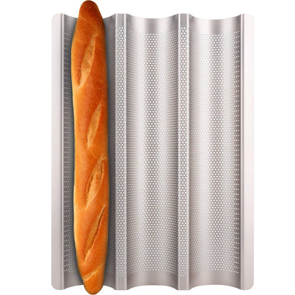 Baguette Pan French Bread Pans For Baking Pans, Nonstick 2 Slots Perforated Italian Loaf Pan Mold Long French Bread Pan Golden