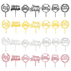 10 PCS Black Happy Birthday Cake Topper Acrylic Cupcake Topper A Series of Birthday Cake Supplies Decorations