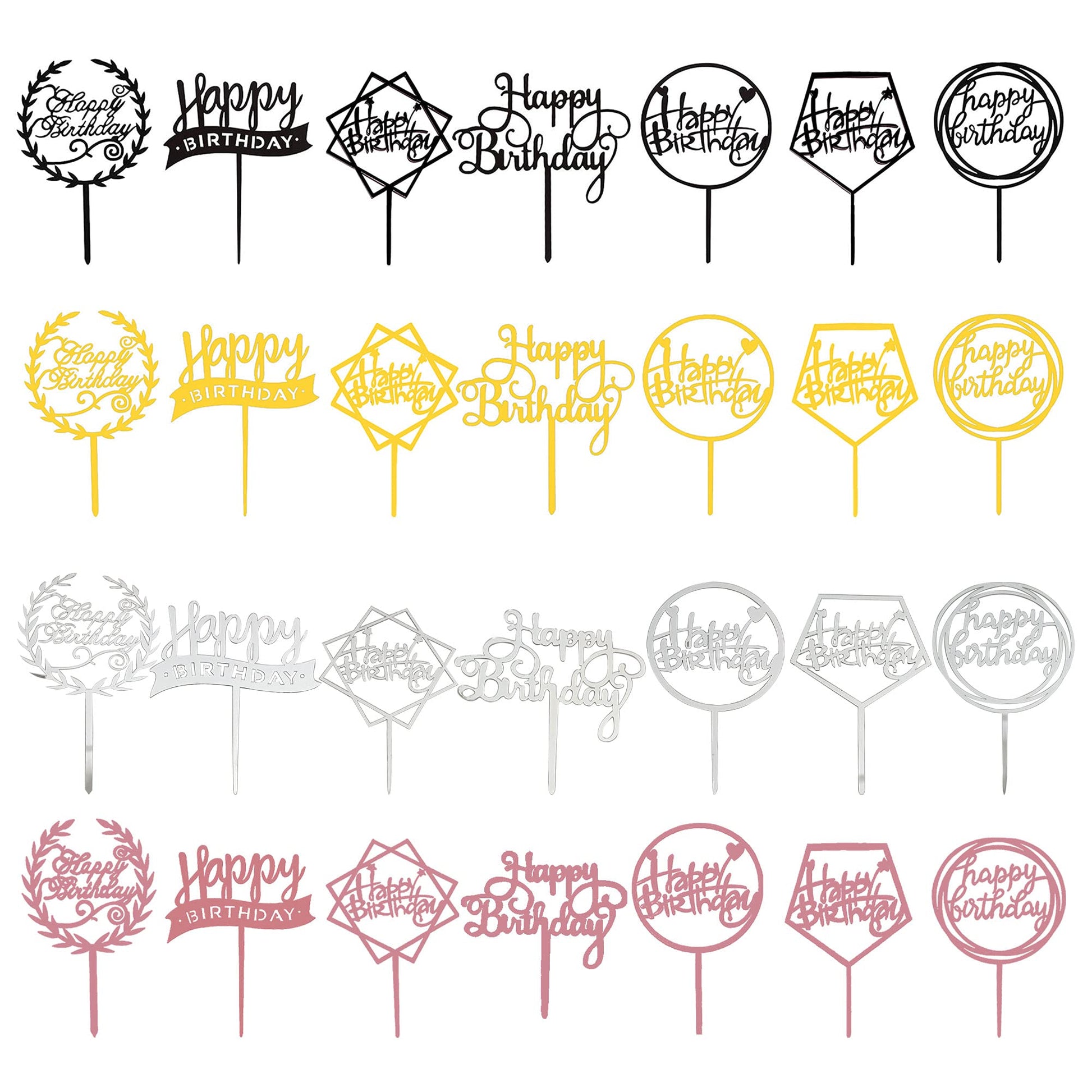 10 PCS Black Happy Birthday Cake Topper Acrylic Cupcake Topper A Series of Birthday Cake Supplies Decorations