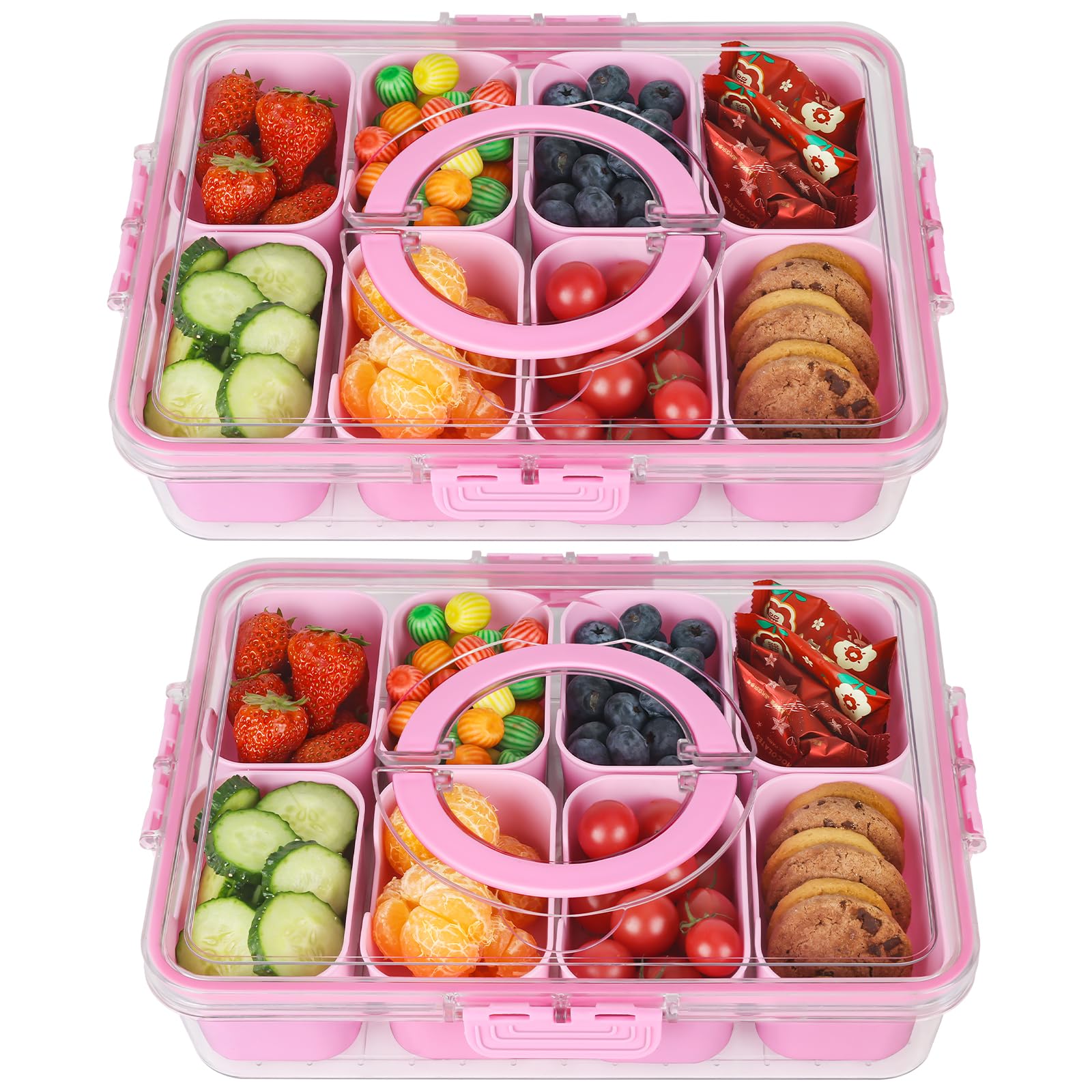 shopwithgreen Divided Serving Tray with Lid and Handle, Portable Snackle Box Charcuterie Container for Party, Veggies, Snack, Fruit, Nuts, Candy, Christmas Tray Snack Box for Entertaining, Picnic