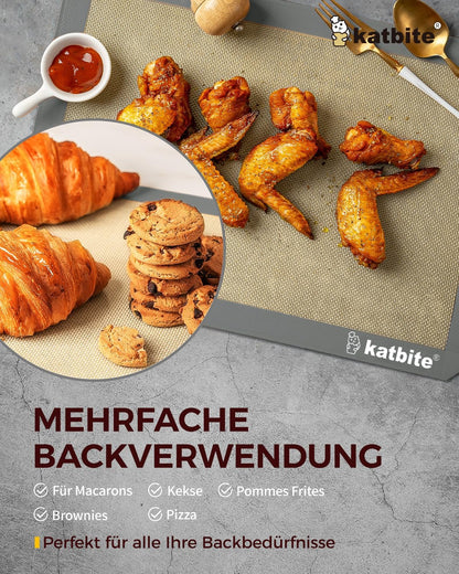 Silicone Baking Mat, Katbite Large Baking Mat Set of 3-2 Half Sheets Mats (11 5/8" x 16 1/2") + 1 Quarter Baking Sheets, Reusable & Nonstick Bakeware Mats for Cookies, Macarons, Bread and Pastry
