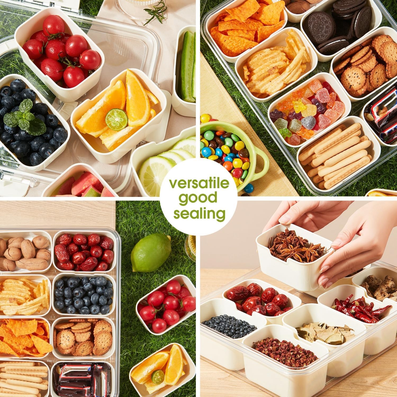 Snackle Box Container Divided Serving Platters with Lid and Handle Divided Snackle for Portable Snack Box Container Tray Perfect for Candy Fruit and Treats
