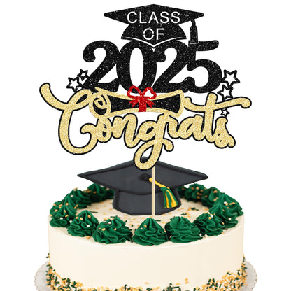 1Pc Congrats Grad 2025 Cake Topper Red Glitter Diploma Graduation Cap Cake Pick Congrats Class of 2025 Cake Decorations for 2025 Graduation Theme High School Boys Girls Graduate Party Supplies