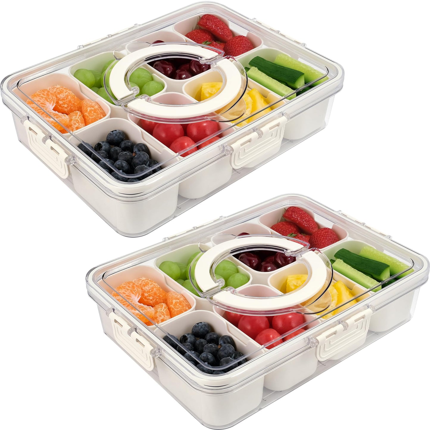 Snackle Box Container, 8 Compartments Divided Serving Tray with Lid and Handle, Portable Snack Box Containers for Veggie Tray Charcuterie Boxes Fruit Storage Candy Organizer (8 Compartments)