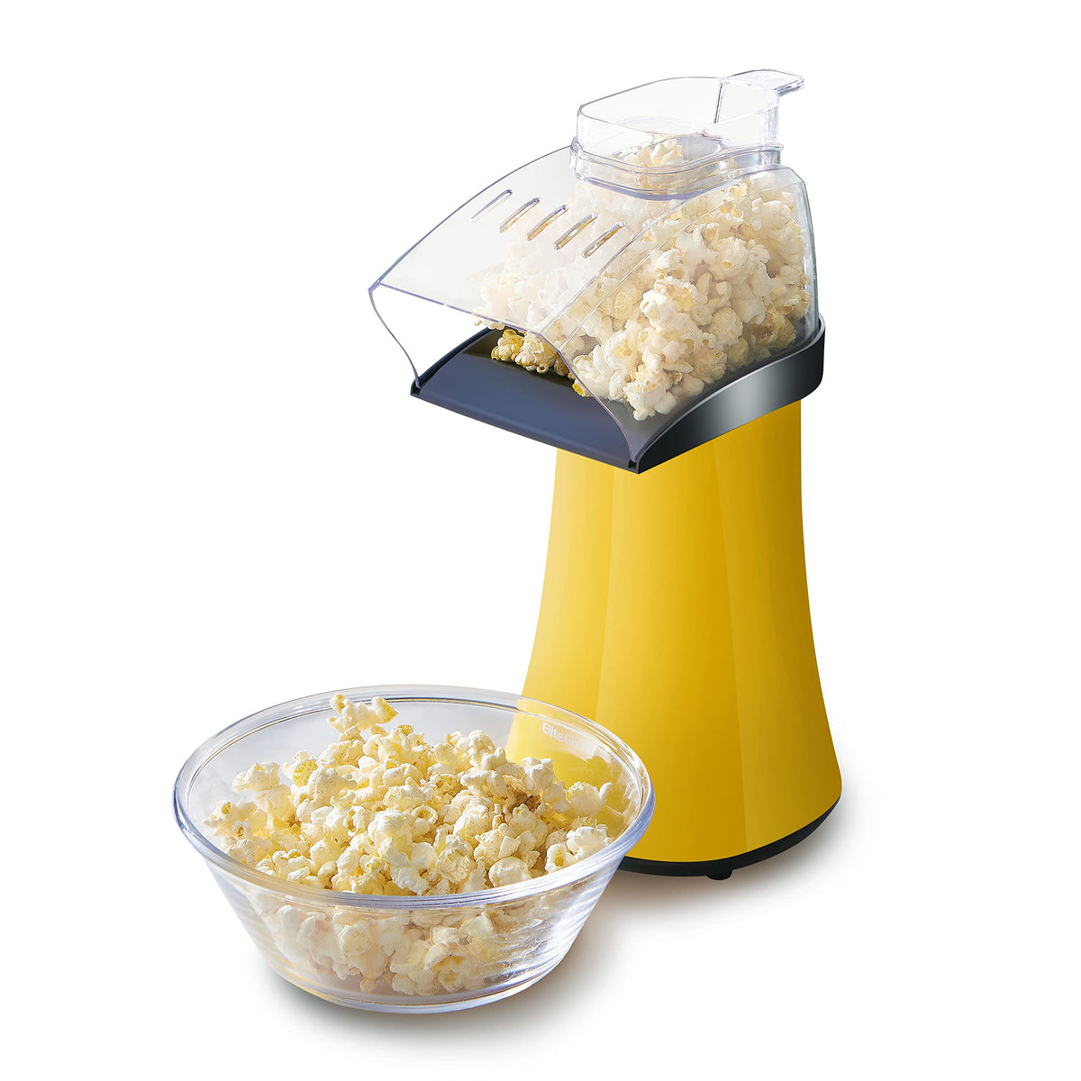 Elite Gourmet Fast Hot Air Popcorn Popper, 1300 W elektryczny popcorn Maker z miarką i tacką do topienia masła, bezolejowy, idealny na domowe przyjęcia dla dzieci, bezpieczeństwo zatwierdzone przez ETL, 4 kwarty, żółty