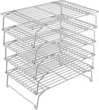 P&P CHEF Cooling Rack, 5-Tier Stainless Steel Stackable Baking Cooking Racks for Cooling Roasting Grilling, Collapsible & Heavy Duty, Oven Safe & Easy Clean, 15" x 10", Silver