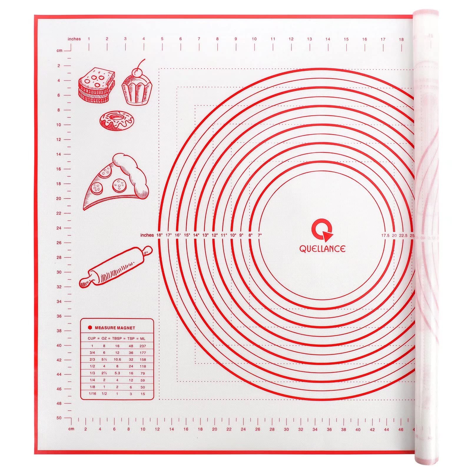 Silicone Pastry Baking Mat Dough - 16x24Inch Large Non Stick Slip Cookie Bread Rolling Mats Sheet, Kitchen Counter Kneading Cooking Board Pad Matt with Measurement for Pie Pizza Cookies Fondant Making