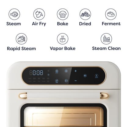 CIARRA 8-in-1 Air Fryer Steam Oven Countertop,12L Mini Toaster Oven with Steam, Rapid Steam, Air Fry, Vapor Bake, Steam Clean, Bake, Dried, Ferment, White